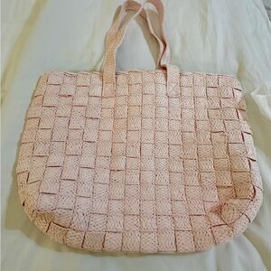 Pink Basketweave Tote Bag with Double Handles. New, never used